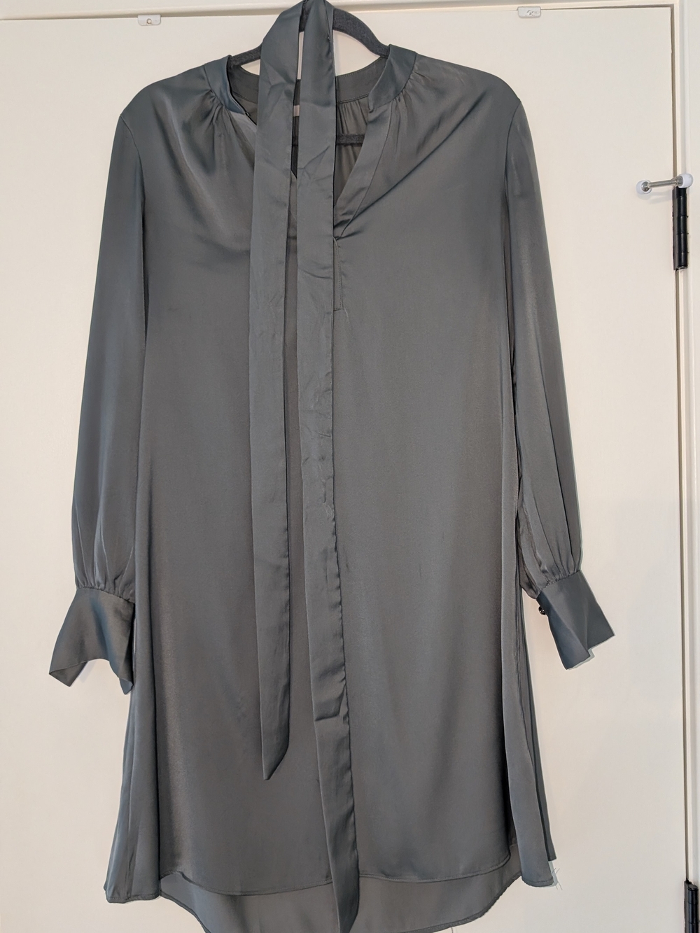 H&M Charcoal Tie-Neck Long Sleeve Dress